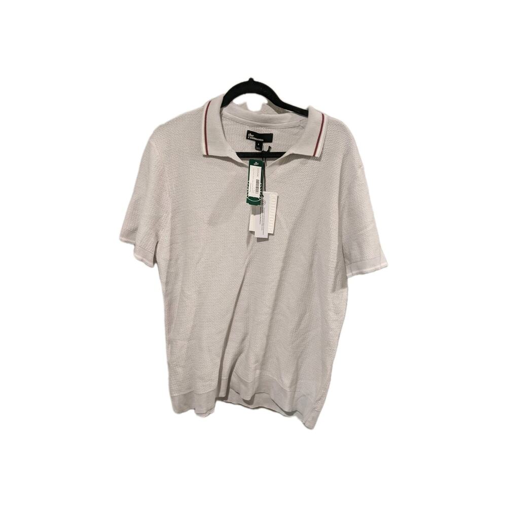 The Commons Men's Large Grey Textured Jacquard Johnny Collar Sweater Polo NWT